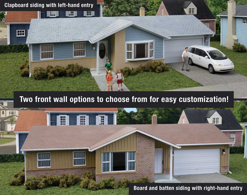 Walthers Cornerstone Casa de Rancho con Garage | Kit de Construcción Escala HO 933-4155