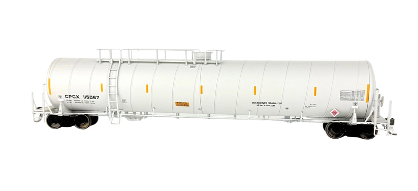 ROKA | Vagón Tanque para Productos Químicos 66' CPCX Spiral Tank Car (I-Hexene) | Crema, Versión 2 (Escala HO) RPM 204 #115033