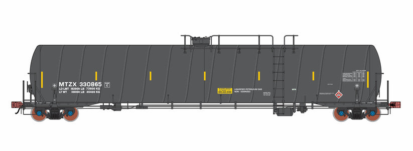 ROKA | Vagón Tanque de Gas LPG 66' MTZX (LPG) Spiral Tank Car | Negro, Versión 1 (Escala HO) | RPM 206 #330864