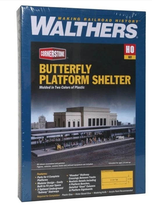 Walthers Cornerstone Cobertizos para Andén de Estación Estilo Mariposa | Kit de Construcción HO 933-3175