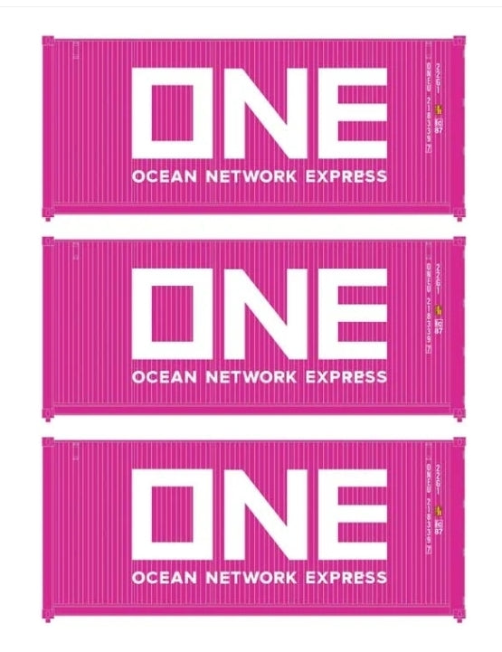 Walthers Scenemaster | Paquete de tres contenedores 20' Ocean Network Express | Escala HO 949-18056