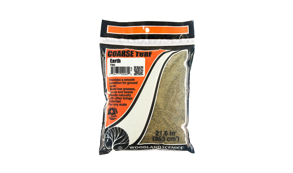 Bolsa con 353cm³ de Coarse Turf color Earth. Woodland Scenics T60