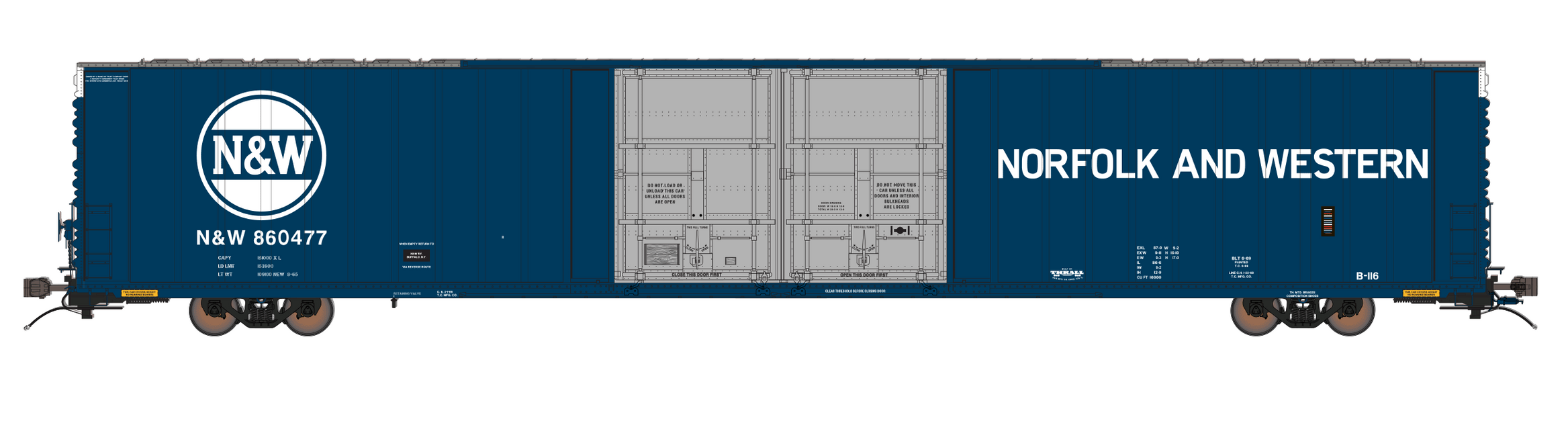 Thrall 86' Boxcar Norfolk and Western. Class One Model, Escala HO. FC00316